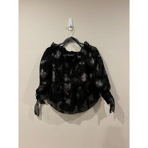 Rebecca Taylor Off The Shoulder Metallic Embroidered Silk Blouse Women's size 4